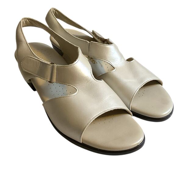 SAS Suntimer Sandals Sz 8.5 S-AAA Pearl Bone Ivory Leather Sling Back Peep Toe - Picture 14 of 14